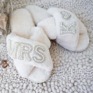 Bridal Future Mrs. K Ivory Pearl Slippers (Never Worn)